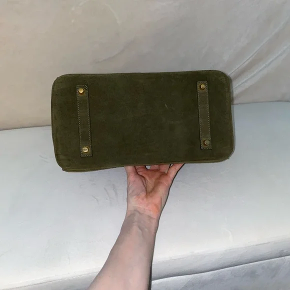 Nee 30cm genuine suede army green top handle handbag Satchels